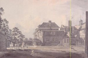 Binnenplaats van een herenhuis, met figuren door John Melchior Barralet